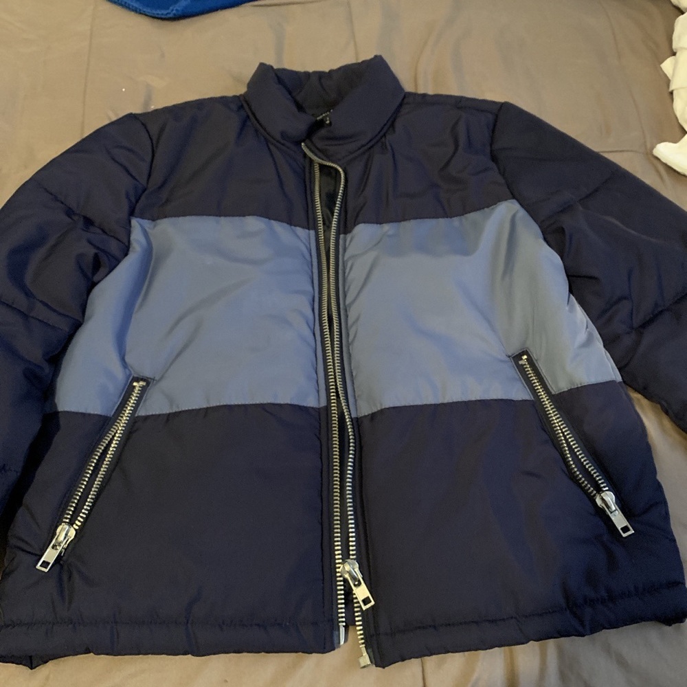 Blue block puffer jacket